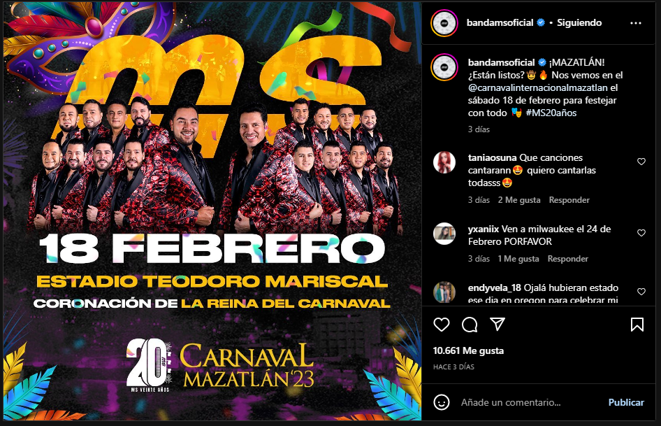 Banda MS se presentará en el “Carnaval Internacional de Mazatlán 2023